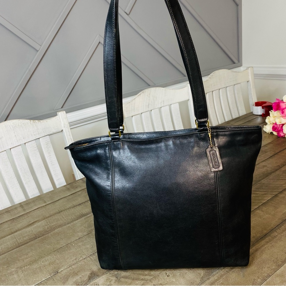 Coach 4065 Vintage 80s Black Glove Tanned Leather Lightweight Tote Laptop Bag - Picture 4 of 15